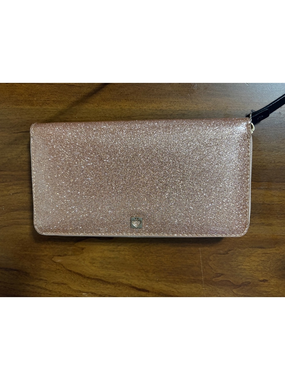 Kate Spade Shimmy Rose Gold Glitter Zip Around Continental Wallet